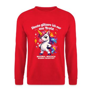 Trotziges Einhorn maximal magisch - Unisex Pullover - Rot - Vorne - Alina (178cm) & Michal (187cm)