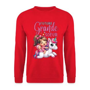 Future Grande Sœur Licorne - Sweat-shirt Unisexe - rouge - Devant - Alina (178cm) & Michal (187cm)