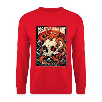 Schädel- und Tentakel-Ozeankunst - Unisex Pullover - Rot - Vorne - Alina (178cm) & Michal (187cm)