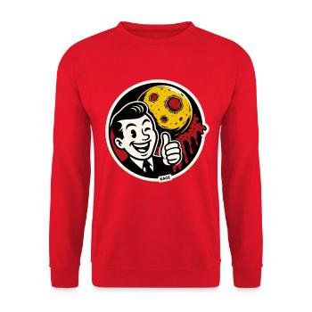 Autocollant Cosmic Retro Moon Smile - Sweat-shirt Unisexe - rouge - Devant - Alina (178cm) & Michal (187cm)