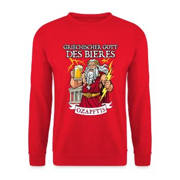 Griechischer Gott des Bieres Ozapftis Sauftour - Unisex Pullover - Rot - Vorne - Alina (178cm) & Michal (187cm)