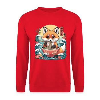 Cute Fox Eating Ramen Bowl Japanese Waves - Unisex Sweatshirt - red - Front - Alina (178cm) & Michal (187cm)
