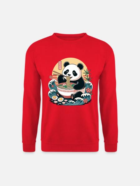 Ramen-Panda isst Nudeln mit Bambuswellen - Unisex Pullover - Rot