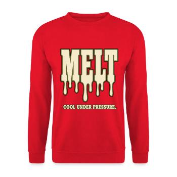 MELT – Kühl unter Druck | Humor über Stress - Unisex Pullover - Rot - Vorne - Alina (178cm) & Michal (187cm)