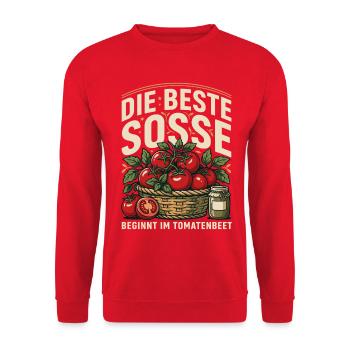 Tomatenbeet Soßenkunst - Unisex Pullover - Rot - Vorne - Alina (178cm) & Michal (187cm)