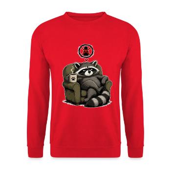 Coffee loving raccoon in armchair - Unisex Sweatshirt - red - Front - Alina (178cm) & Michal (187cm)