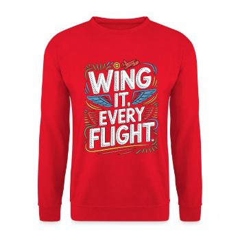 Private Pilot Wing It Every Flight Loves Aviation - Unisex Pullover - Rot - Vorne - Alina (178cm) & Michal (187cm)