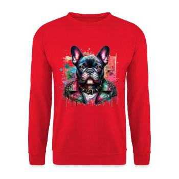 Französische Bulldogge Punk Style Hundeprint - Unisex Pullover - Rot - Vorne - Alina (178cm) & Michal (187cm)