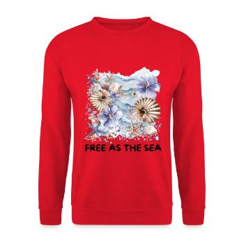Aquarell Muscheln & Seesterne Küstenblüten Design - Unisex Pullover - Rot - Vorne - Alina (178cm) & Michal (187cm)