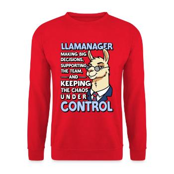 Llamanager Chef Schäff | Teamleiter | Manager CEO - Unisex Pullover - Rot - Vorne - Alina (178cm) & Michal (187cm)