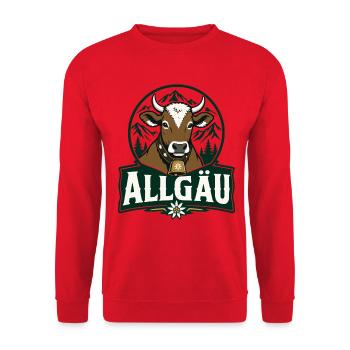 Allgäu Kuh Vintage Edelweiß Bayern Alpen - Unisex Pullover - Rot - Vorne - Alina (178cm) & Michal (187cm)