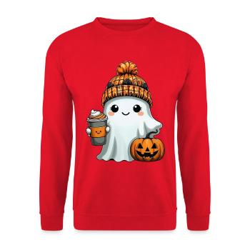 Fantôme mignon avec un chapeau à café pour Halloween - Sweat-shirt Unisexe - rouge - Devant - Alina (178cm) & Michal (187cm)