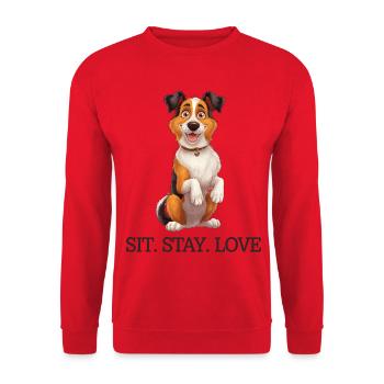 Sit Stay Love 2 Tri-Colour Border Collie Dog Merch - Unisex Pullover - Rot - Vorne - Alina (178cm) & Michal (187cm)