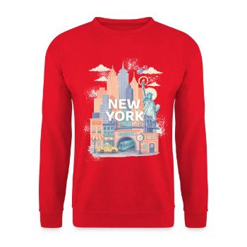 Skyline de l’aquarelle de New York - Sweat-shirt Unisexe - rouge - Devant - Alina (178cm) & Michal (187cm)