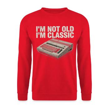 Nicht alt, ich bin ein klassischer Retro-Computer - Unisex Pullover - Rot - Vorne - Alina (178cm) & Michal (187cm)