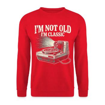Nicht alt, ich bin klassisches Kameradesign - Unisex Pullover - Rot - Vorne - Alina (178cm) & Michal (187cm)