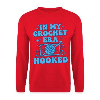 In meiner Häkelzeit habe ich lustiges Häkelgarn für Liebhaber gehäkelt - Unisex Pullover - Rot - Vorne - Alina (178cm) & Michal (187cm)