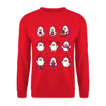 Lustige Häkel-Enten-Häkel-Liebhaber von Garnliebhabern - Unisex Pullover - Rot - Vorne - Alina (178cm) & Michal (187cm)