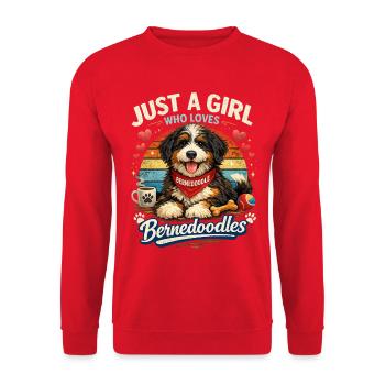 Einfach nur ein Mädchen, das Bernedoodles liebt - Unisex Pullover - Rot - Vorne - Alina (178cm) & Michal (187cm)