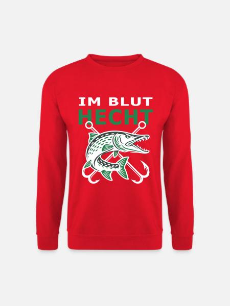 Hecht im Blut – Hechtangler Raubfisch Motiv - Unisex Pullover - Rot