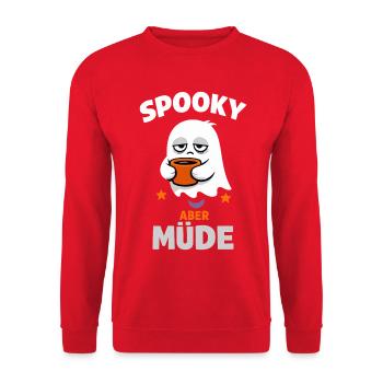 Spooky but tired – Halloween ghost with coffee - Unisex Sweatshirt - red - Front - Alina (178cm) & Michal (187cm)