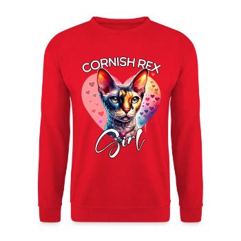Fille Cornish Rex Chat Cornish Rex - Sweat-shirt Unisexe - rouge - Devant - Alina (178cm) & Michal (187cm)