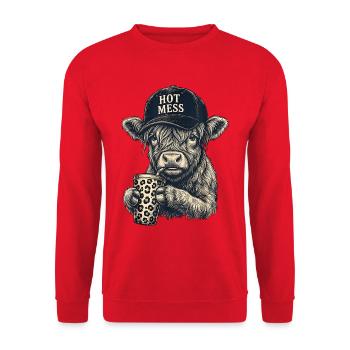 Vache Hot Mess avec tasse de léopard - Sweat-shirt Unisexe - rouge - Devant - Alina (178cm) & Michal (187cm)
