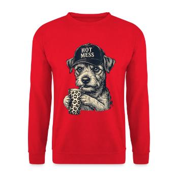 Hot Mess Dog with Leopard Coffee - Unisex Sweatshirt - red - Front - Alina (178cm) & Michal (187cm)