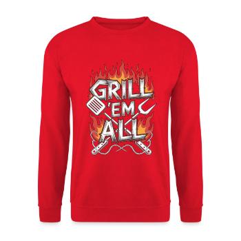 Restaurant Chef Grill 'Em All Professional Chef - Unisex Sweatshirt - red - Front - Alina (178cm) & Michal (187cm)