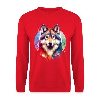 Wolfdog Motif - Unisex Sweatshirt - red - Front - Alina (178cm) & Michal (187cm)
