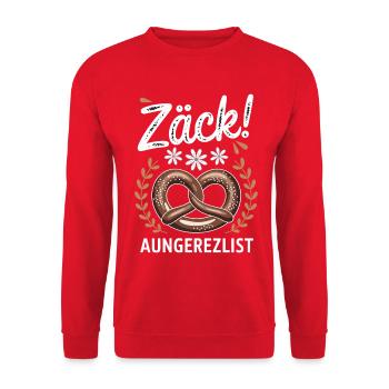 Zäck! Brezel mit Blumen im rustikalen Retro-Look - Unisex Pullover - Rot - Vorne - Alina (178cm) & Michal (187cm)