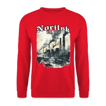 Norilsk 1935 Industriepanorama - Unisex Pullover - Rot - Vorne - Alina (178cm) & Michal (187cm)