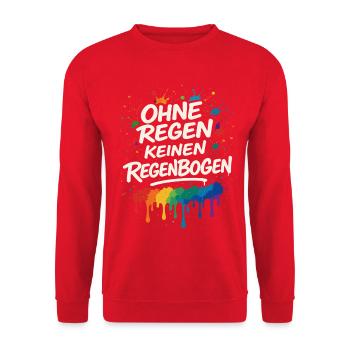 Ohne Regen keinen Regenbogen – Mutmacher - Unisex Pullover - Rot - Vorne - Alina (178cm) & Michal (187cm)
