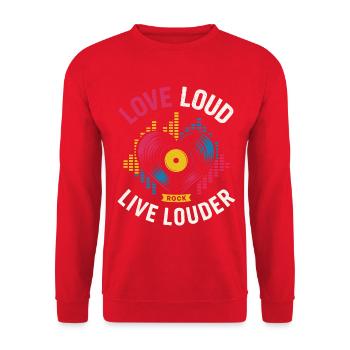 Love Loud Live Louder – Rock & Vinyl Liebe - Unisex Pullover - Rot - Vorne - Alina (178cm) & Michal (187cm)