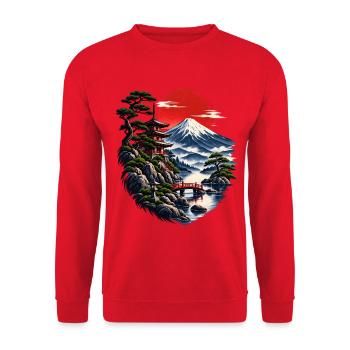 Japanische Abendröte am Fuji - Unisex Pullover - Rot - Vorne - Alina (178cm) & Michal (187cm)