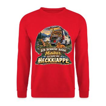 Ich brauche keine Minibar, ich habe die Heckklappe - Unisex Pullover - Rot - Vorne - Alina (178cm) & Michal (187cm)