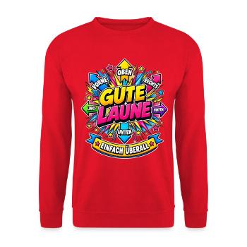 Gute Laune Einfach Überall Lustiger Richtung - Unisex Pullover - Rot - Vorne - Alina (178cm) & Michal (187cm)