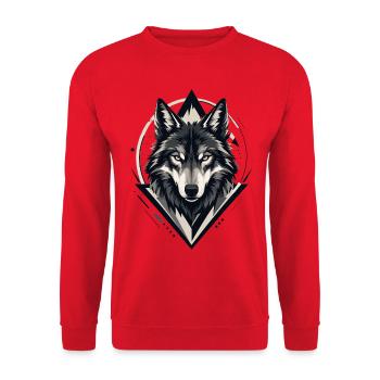 Wolf Geometrisch Wolfskopf Wildnis Natur - Unisex Pullover - Rot - Vorne - Alina (178cm) & Michal (187cm)