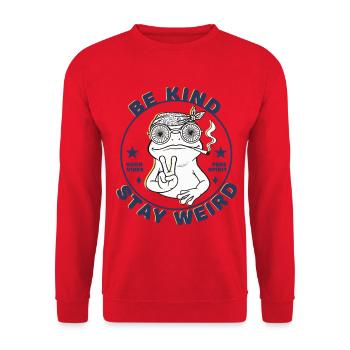 Trippy Festival Be Kind, bleib seltsam, Hippie - Unisex Pullover - Rot - Vorne - Alina (178cm) & Michal (187cm)