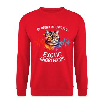 Exotische Kurzhaarkatze Herzlinie - Unisex Pullover - Rot - Vorne - Alina (178cm) & Michal (187cm)