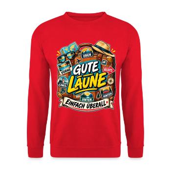 Gute Laune Einfach Überall Urlaub Party Motto - Unisex Pullover - Rot - Vorne - Alina (178cm) & Michal (187cm)