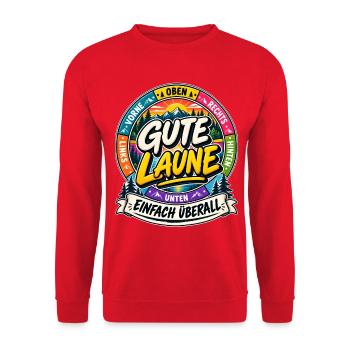  Gute Laune Einfach Überall Outdoor Abenteuer - Unisex Pullover - Rot - Vorne - Alina (178cm) & Michal (187cm)