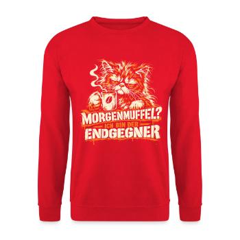 Morgenmuffel? Ich bin der Endgegner - Lustiger - Unisex Pullover - Rot - Vorne - Alina (178cm) & Michal (187cm)