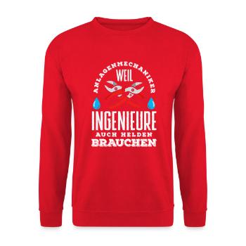 Anlagenmechaniker SHK Sanitär Heizung Handwerk - Unisex Pullover - Rot - Vorne - Alina (178cm) & Michal (187cm)