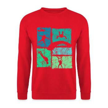 Fallschirmspringer Collage Fallschirm Extremsport - Unisex Pullover - Rot - Vorne - Alina (178cm) & Michal (187cm)