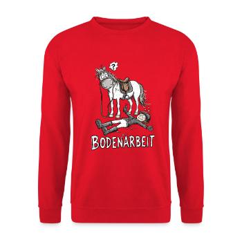 Bodenarbeit Pferde Comic Reiter Pferd Cartoon - Unisex Pullover - Rot - Vorne - Alina (178cm) & Michal (187cm)