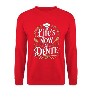 Retired Chef Life's Now Al Dente Culinary Mentor - Unisex Pullover - Rot - Vorne - Alina (178cm) & Michal (187cm)