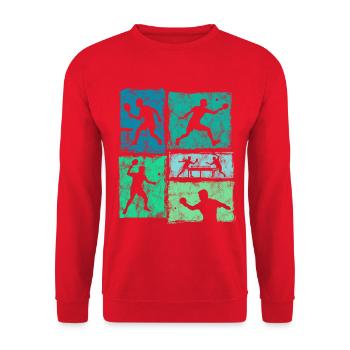 Tischtennis Moodboard für Ping-Pong Spieler - Unisex Pullover - Rot - Vorne - Alina (178cm) & Michal (187cm)