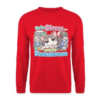 Dein Stress - mein Desinteresse - Lustiger Spruch - Unisex Pullover - Rot - Vorne - Alina (178cm) & Michal (187cm)