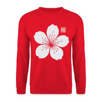 Sakura Flower Kanji Japanese Art Streetwear - Unisex Pullover - Rot - Vorne - Alina (178cm) & Michal (187cm)